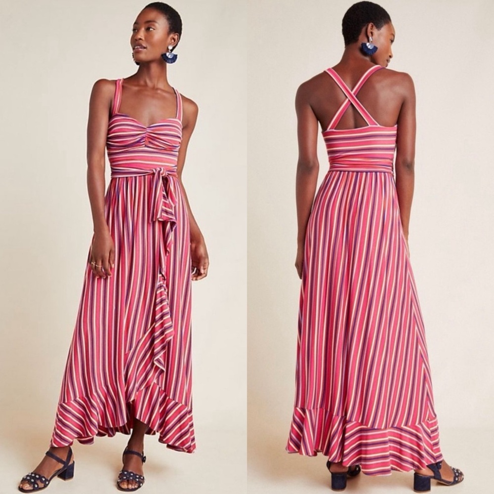 Anthropologie MAEVE Gabriela Ruffled Striped Maxi Dress NEW